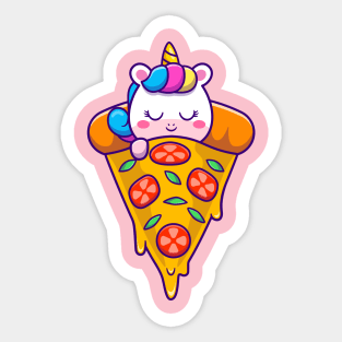 Cute Unicorn Sleeping On Pizza Cartoon Sticker